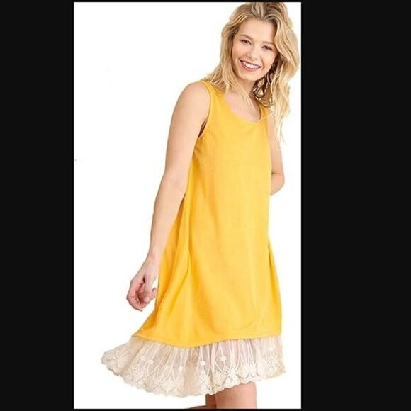 Umgee Oh Me Oh My! Sheer Knit Tank Dress Lined with Lace Trim Boho Large - Picture 1 of 8